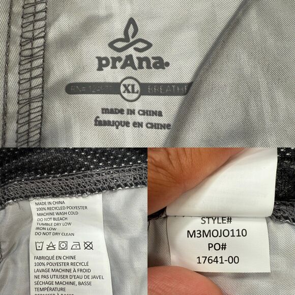 Prana Mojo Yoga Shorts Mens XL Elastic Waist Black Gray Plaid UPF 50‎ Hiking - Picture 5 of 7